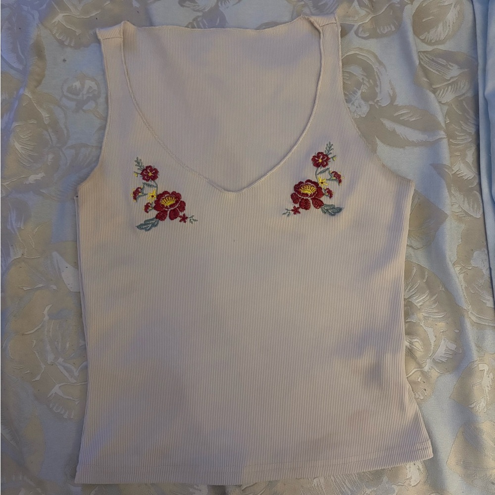 SHEIN White Fitted Embellished Tank Top